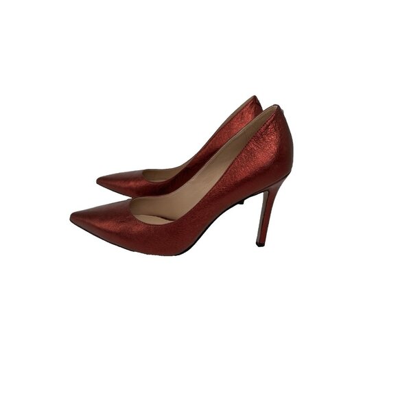 SAM EDELMAN "HAZEL" METALLIC RUBY RED LEATHER POINTED HEELS, Dorthy Size 7.5 - Picture 4 of 13